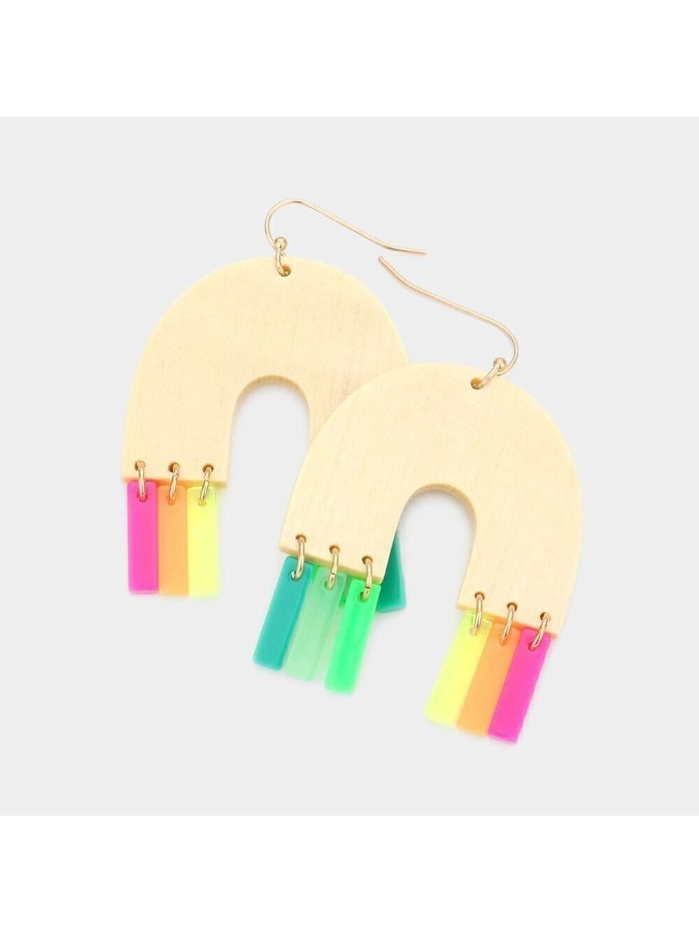 NEW Bohemian Wood Arch Multi Color Dangle Earrings